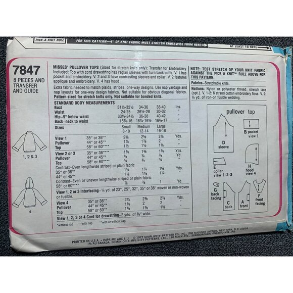 Simplicity Misses Top Sewing Pattern sz 12-14 7847 - uncut - Picture 4 of 9